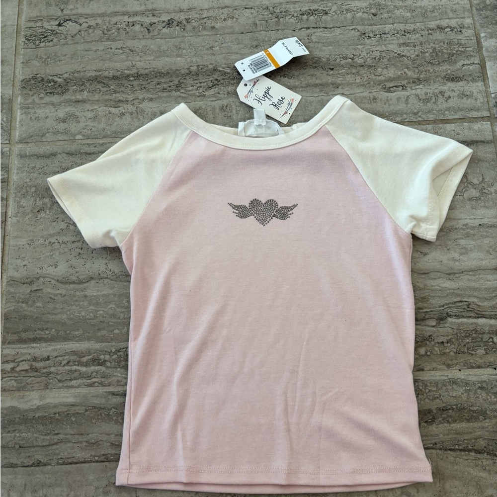 Hippie Rose Pink and Cream Kids Tee with Heart Design